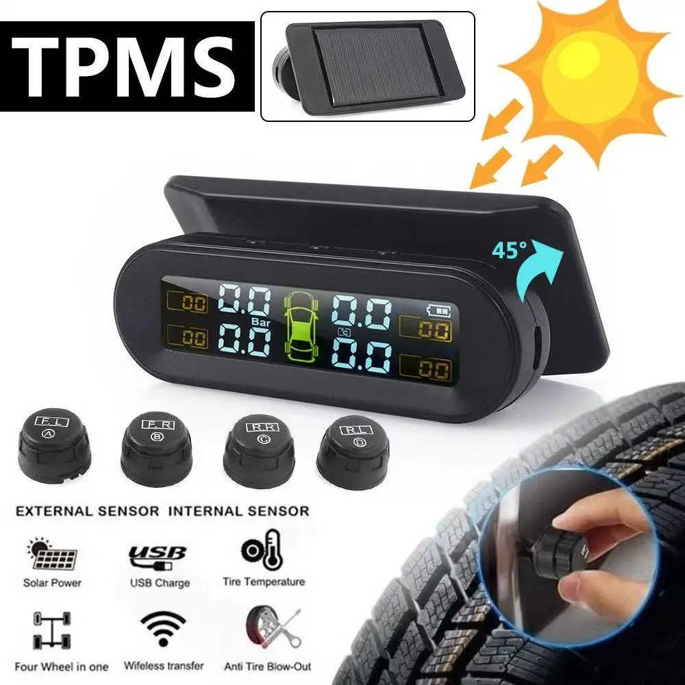 

Tire Pressure Monitoring System Temperature Warning Fuel Save With 4 External Sensors Solar TPMS Car Tyre Pressure Monitor