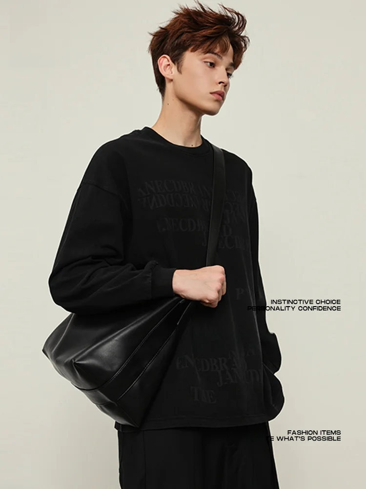 Minimalist Unconstrained Large Capacity Single Shoulder Slant Crossbody Bag for Men Irregular Shape Fashionable Motorcycle Style
