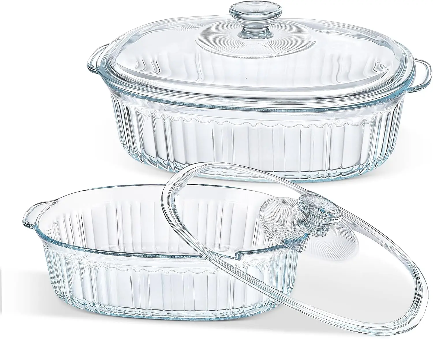 Cazuela de vidrio para hornear de 4 piezas, juego de 2 cazolas con tapas de vidrio, 1,9 cuartos y 3 cuartos