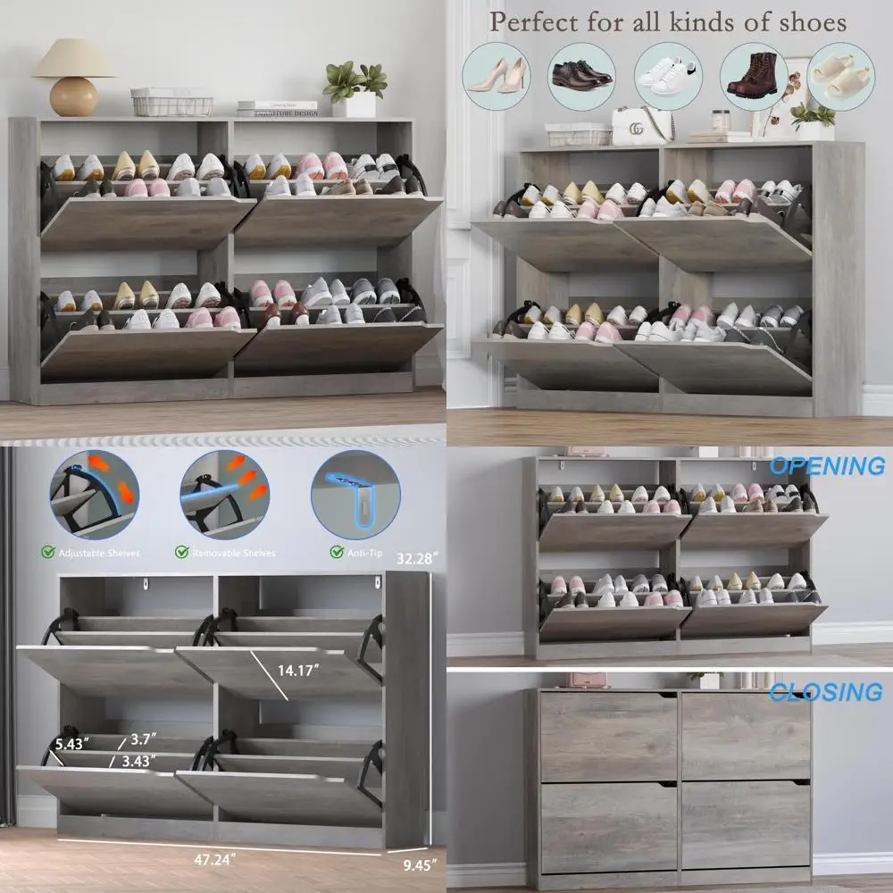 Freestanding Slim Shoe Rack Organizer with 4 Flip Drawers for Entryway and Hallway Storage