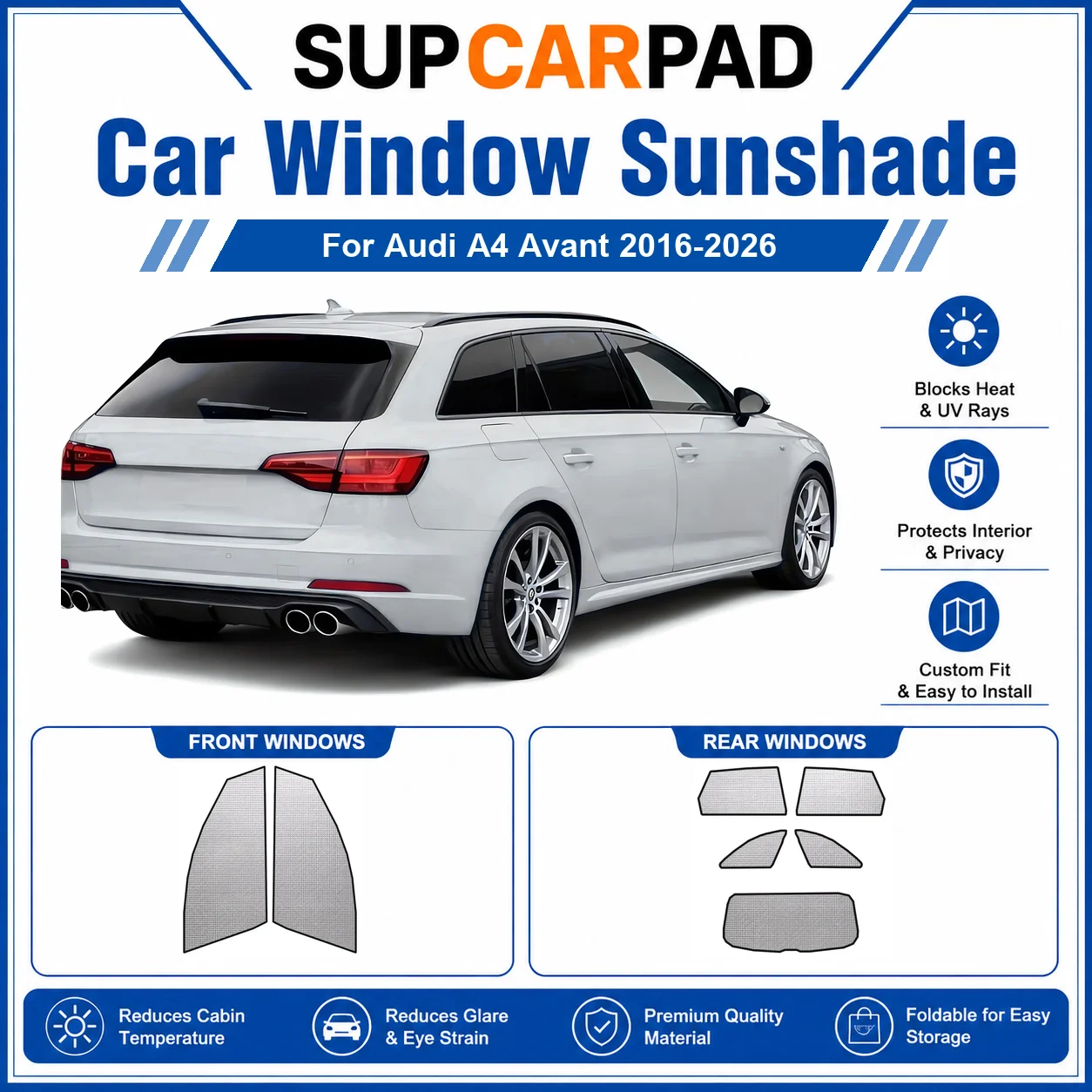 For Audi - Audi A4 Avant 2016-2026 Full Set Car Window Sunshades UV Block Privacy Heat Insulated Foldable Car Curtain