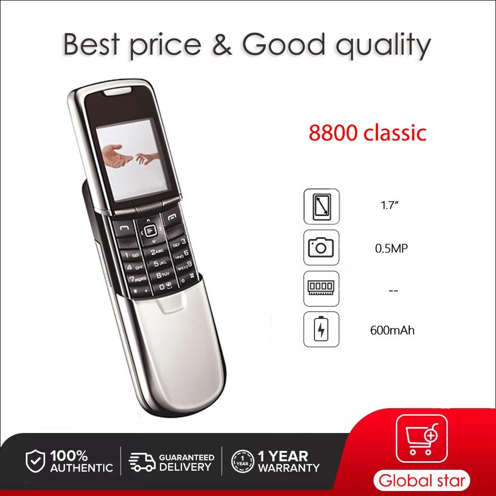 

Original Unlocked 8800 Classic Camera Bluetooth Radio Mobile Phone Russian Arabic Hebrew Keyboard Made in Finland Free Shipping