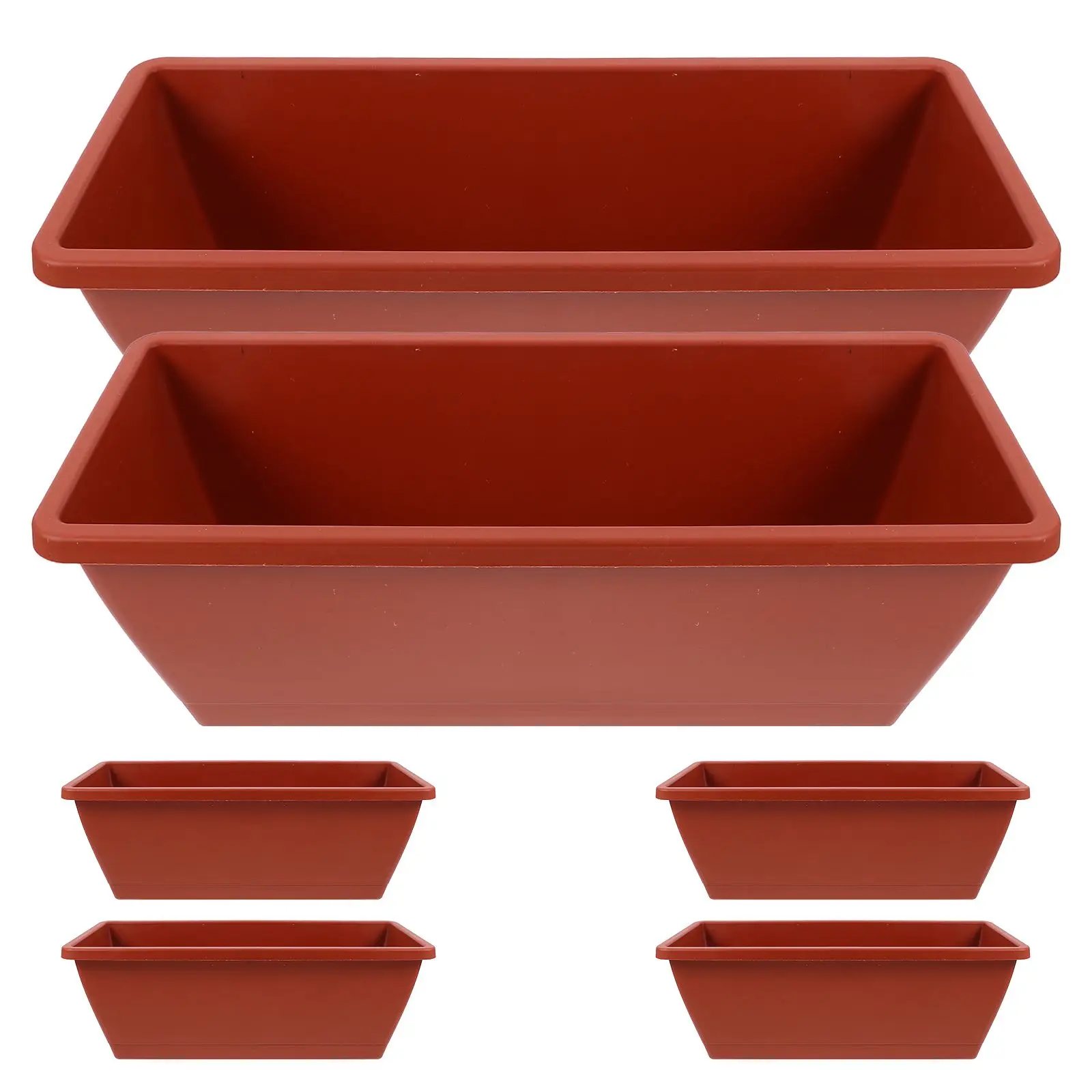 

6 Pcs Large Rectangular Flower Pots Balcony Gardening 43x15x17cm Red Plastic Planters Drainage Holes Durable Bonsai Containers
