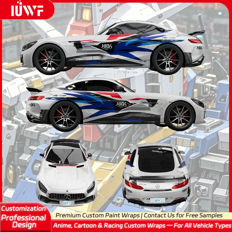 

IUWF Custom Car Vinyl Wrap | Anime Gundam Mecha Design | Color Changing PET Film for Full Car