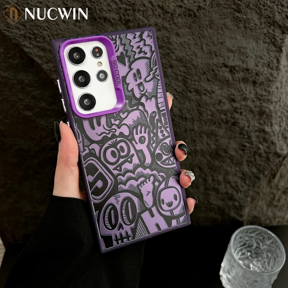 Black Graffiti TPU Case For Samsung Galaxy S25 S24 S23 Plus S22 Plus FE A56 A25 A05 A52 A16 Cartoon Ghost Face Shockpoof Cover