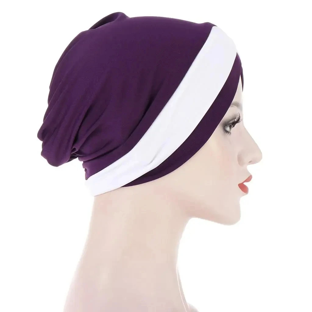 2024 New Forehead Cross Hijab Cap for Solid Color Soft Elastic Muslim Head Wrap Women Turban Bandana Bonnet Headscarf