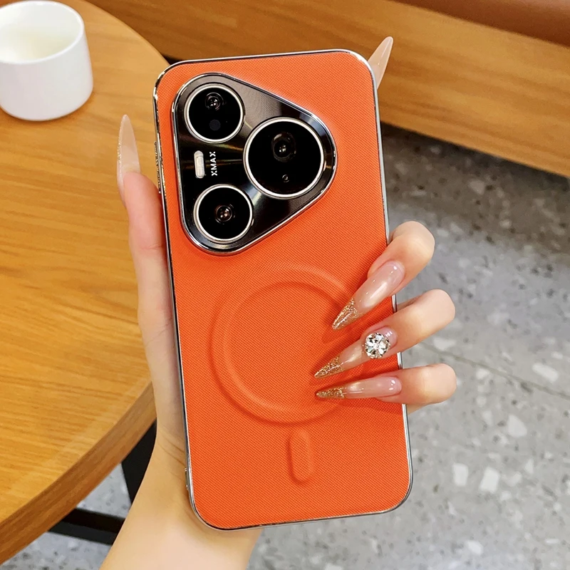 For Huawei Pura 90 ProMax 80 70 Ultra Case Luxury Leather Magnetic Wireless Charging Shockproof Protection Hard Back Cover