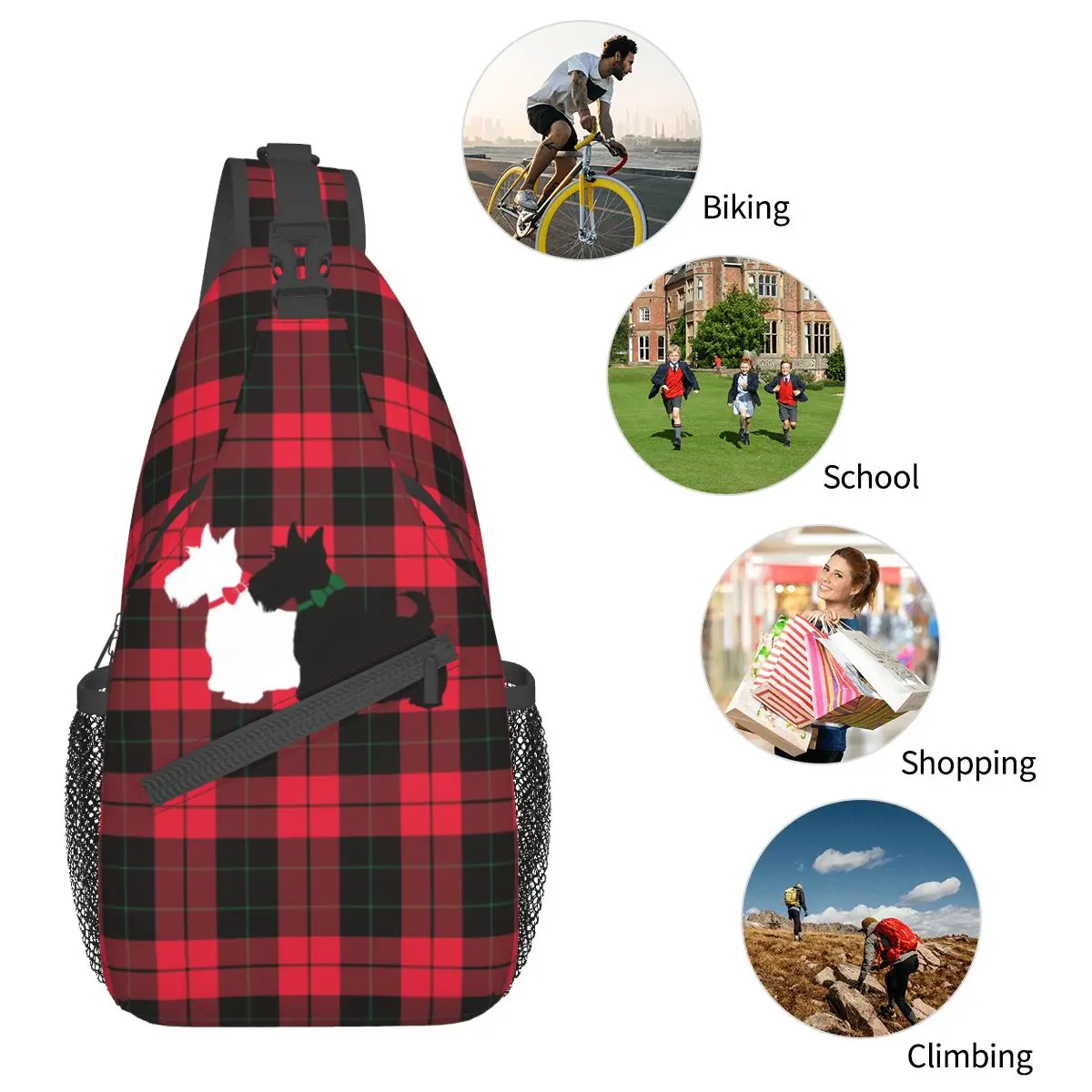 Scottie Dog-bandolera pequeña Vintage para hombre y mujer, bolso de hombro cruzado para el pecho, mochila para deportes al aire libre, mochilas de día, Terrier escocés