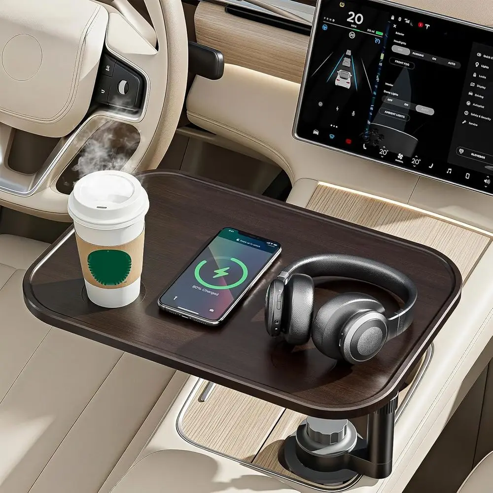 

360° Swivel Cup Holder Car Desk, Adjustable Height Laptop Tray, Universal Fit for Most Vehicles