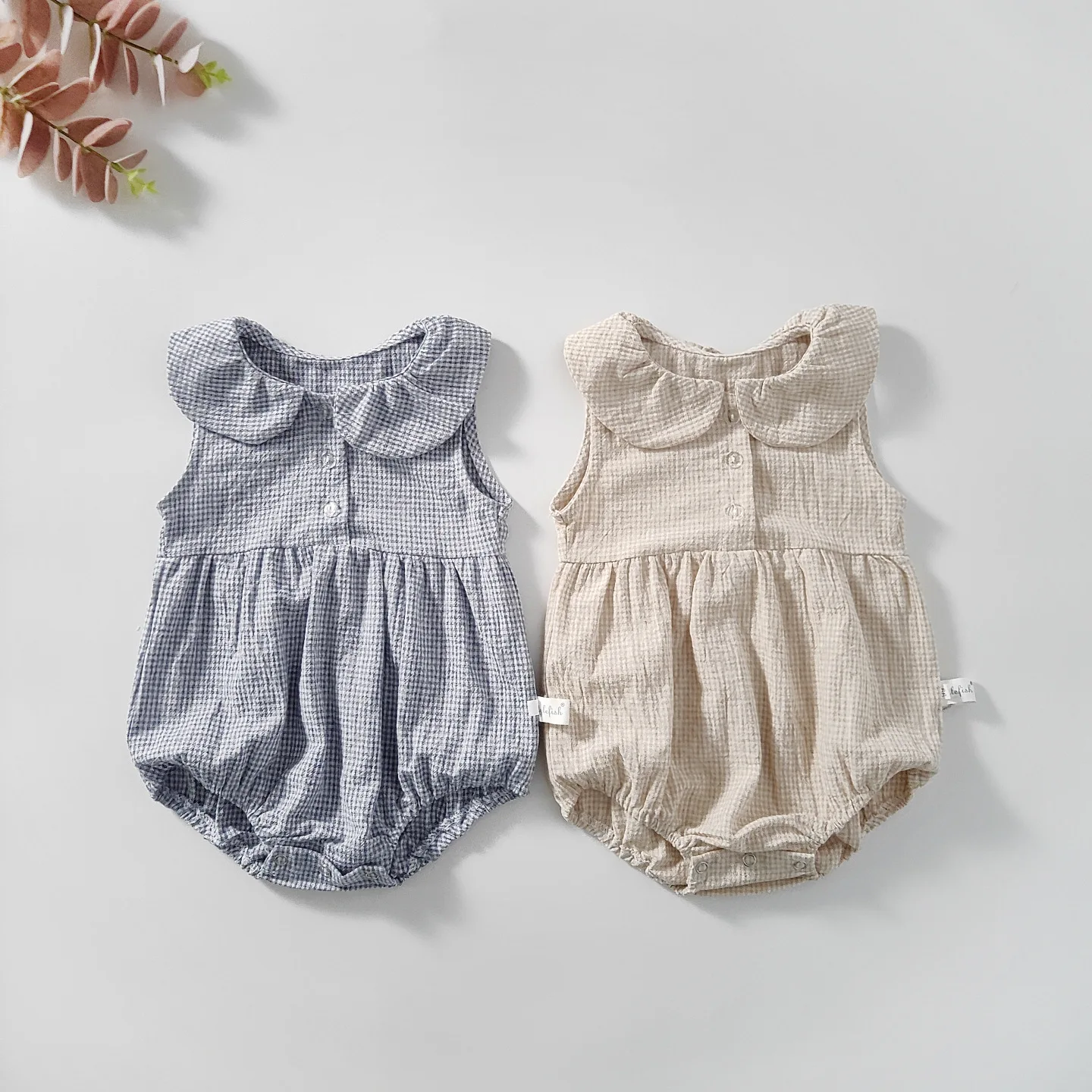 

Summer Cotton Baby Bodysuit Newborn Cute Plaid Rompers for Baby Toddler Girls Sleeveless Princess Infant Bodysuits