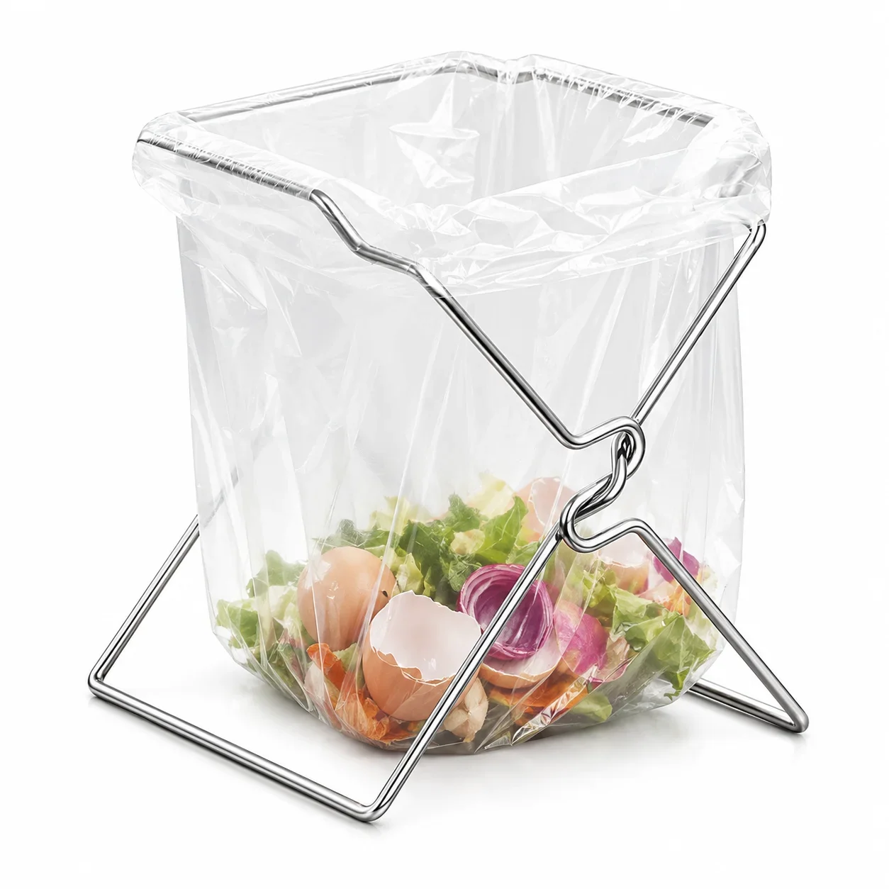 Stainless Steel Trash Bag Holder Foldable Countertop Garbage Support Rack for Kitchen