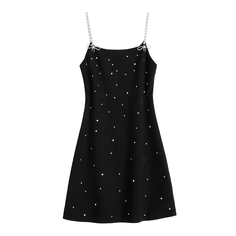 Summer New French Vintage Birthday Dress For Women Bow Decor Hanging Strap Dress Little Black Sling Sleeveless Style Dresses