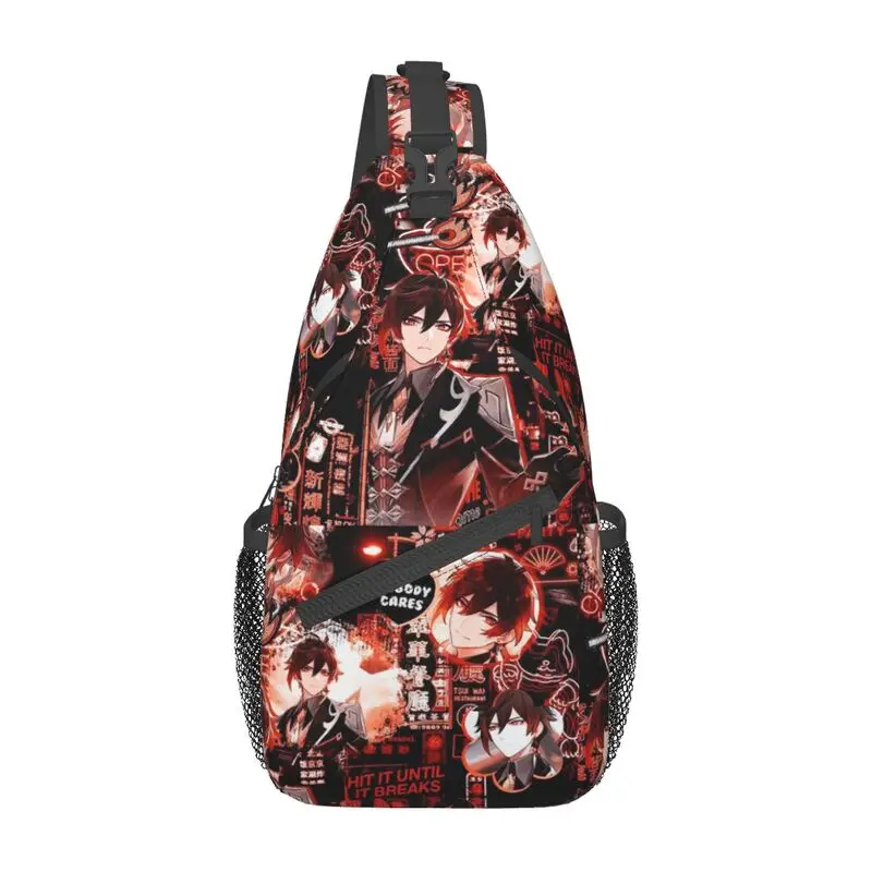 Zhongli Genshin Impact Sling Bags para viajar para hombres, mochila cruzada de pecho de juego de Anime, morral de hombro