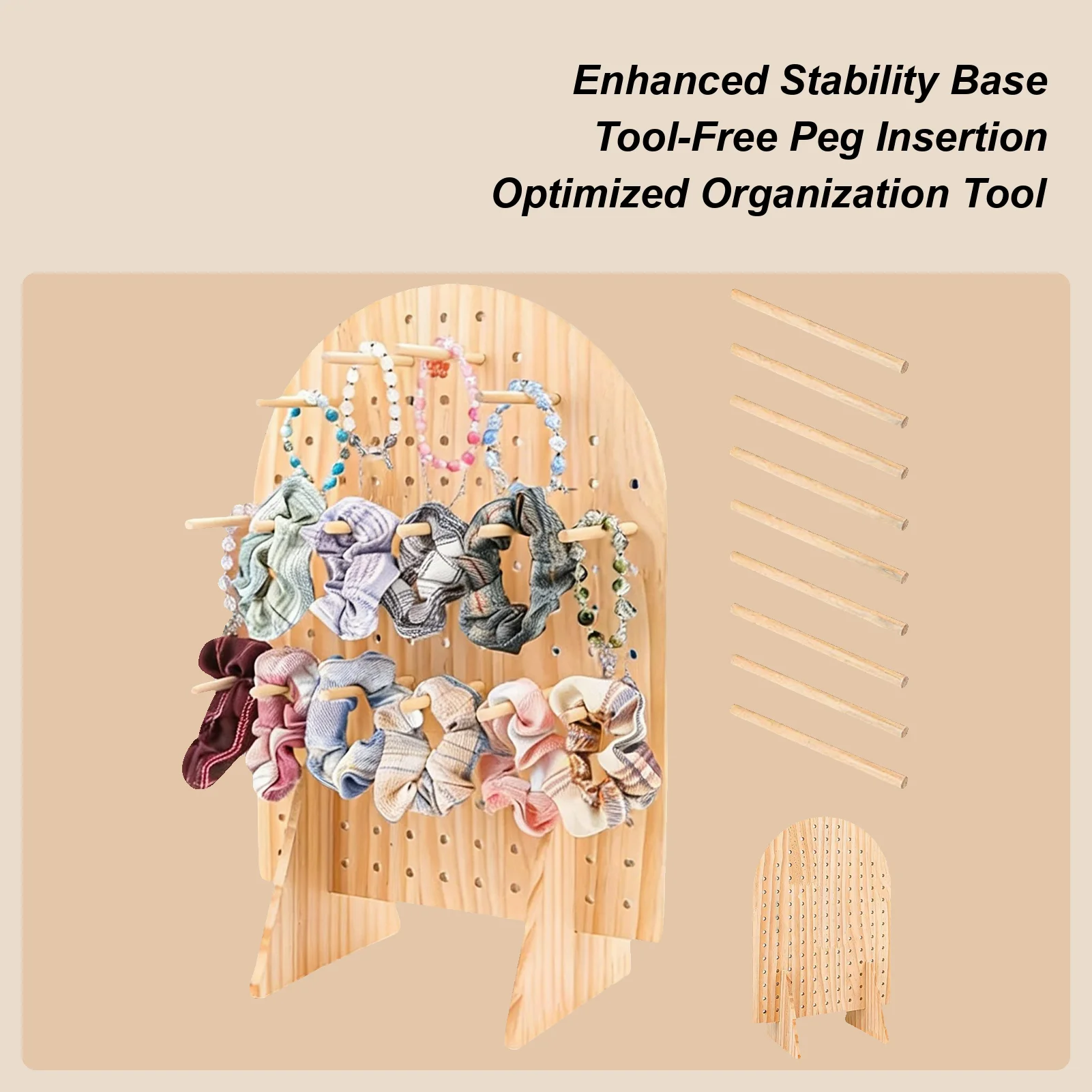 Wooden pegboard display rack, keychain jewelry display rack, pegboard accessory rack, comes with 25 wooden pegs, for jewelry