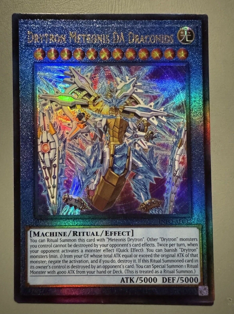 

Yugioh KONAMI Duel Monsters INFO-AE032 Drytron Meteonis Da Draconids Ultimate Rare Asian English Collection Mint Card