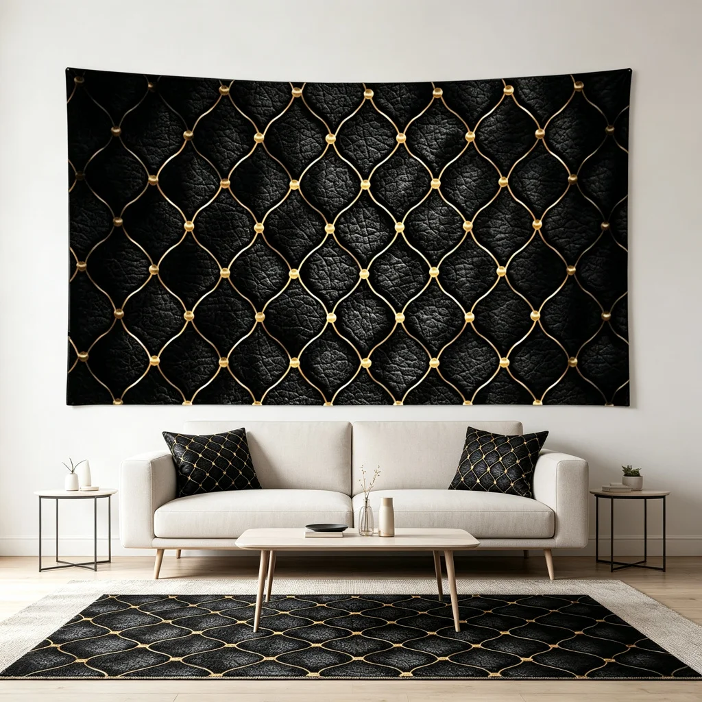 1PC Black Leather Pattern Art Print Backdrop Banner, Bedroom Living Room Photo Background, Polyester, Home Decor, Wall Art