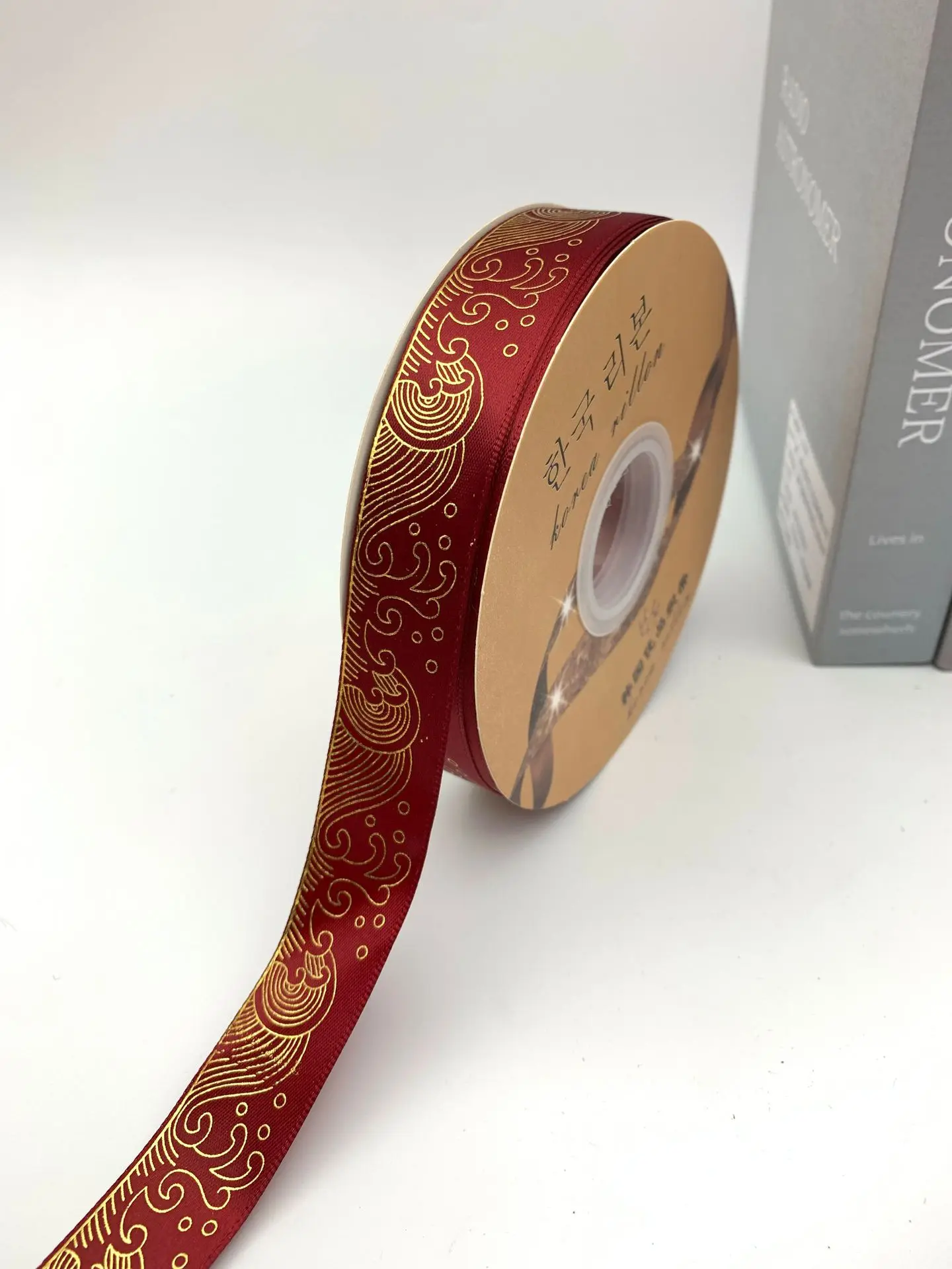 50Yards 25mm Hologram Gold Foil Wave Pattern Satin Ribbon DIY Gift Packaging Decor, Support Custom Design
