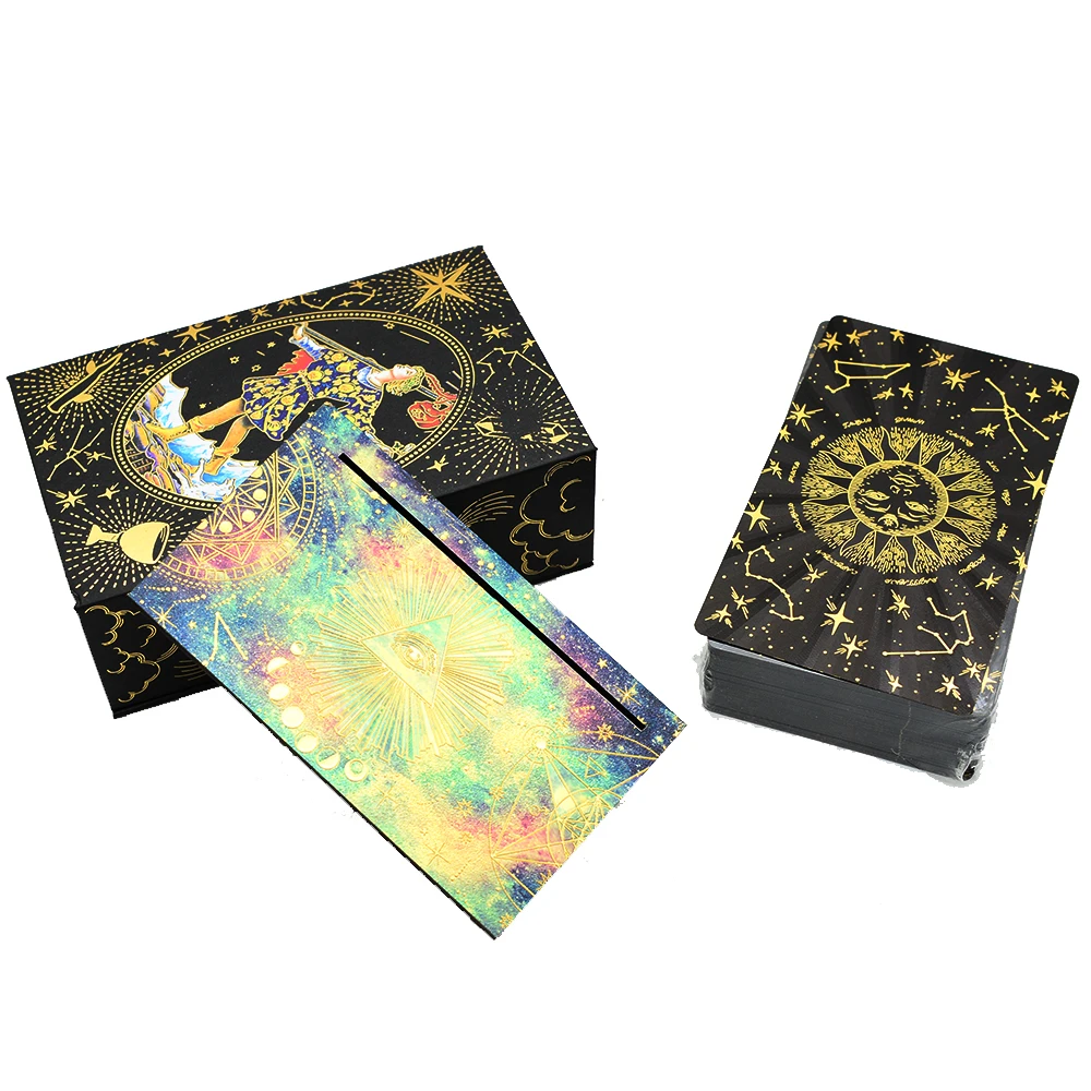 New Black Gold Sun 7X12cm Gold Foil Tarot English Card Waterproof Game Poker Diving Girl Emotional Interactive Chessboard Game