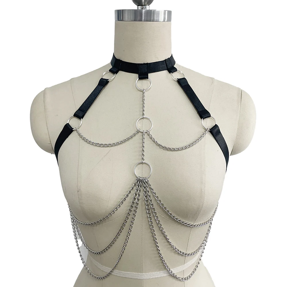 

Women Body Cage Bra Sexy Lingerie Goth Bondage Body Harness Belt Elastic Ring Adjustable Crop Top Open Chest Bra Body chain