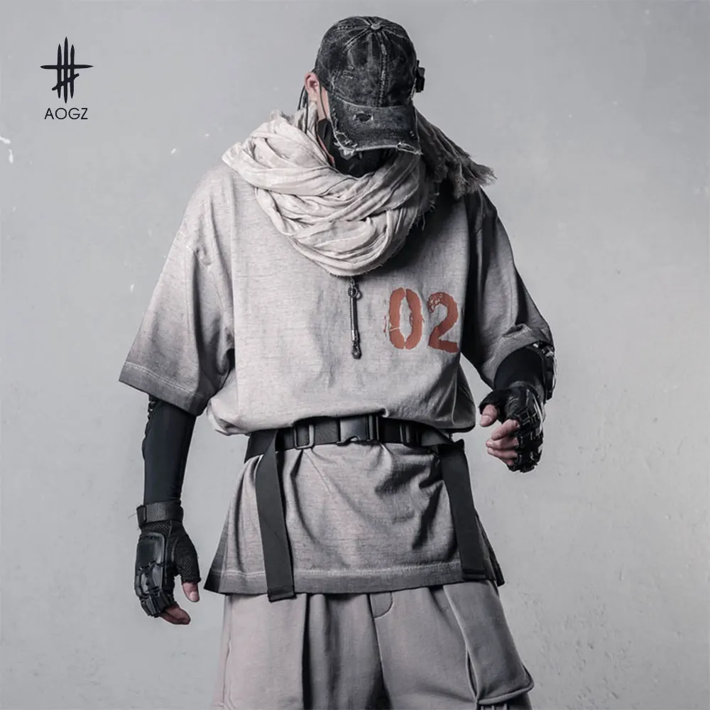 

AOGZ Hip Hop Streetwear Harajuku Short Sleeve T shirt Men Oversize Loose Casual Cotton Tie-dye Letters Printed Tee Shirt Tops