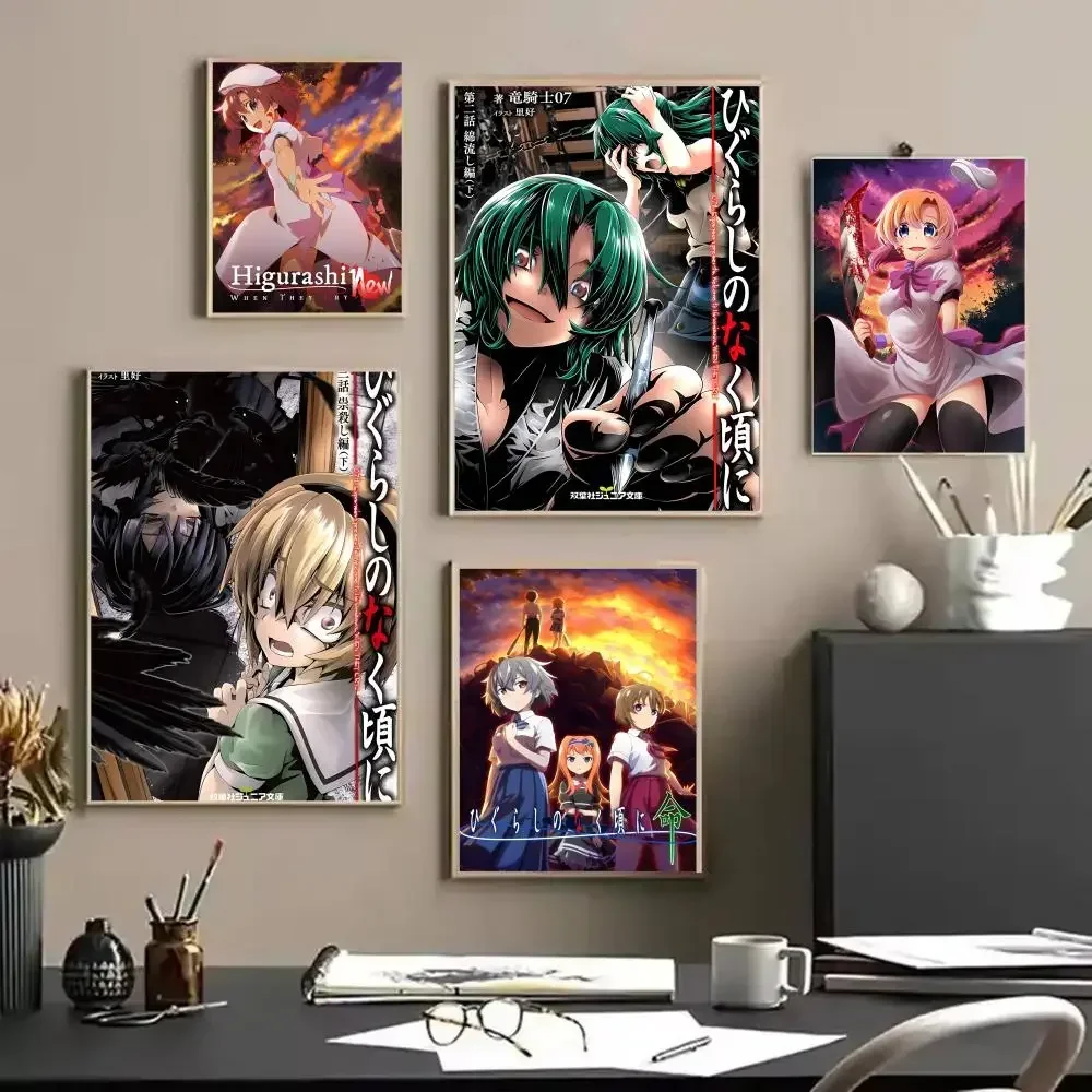 Anime H-Higurashi When They Cry Poster Stickers Waterproof Painting Wall Art for Bedroom Living Room Home Decor Decoration Gift