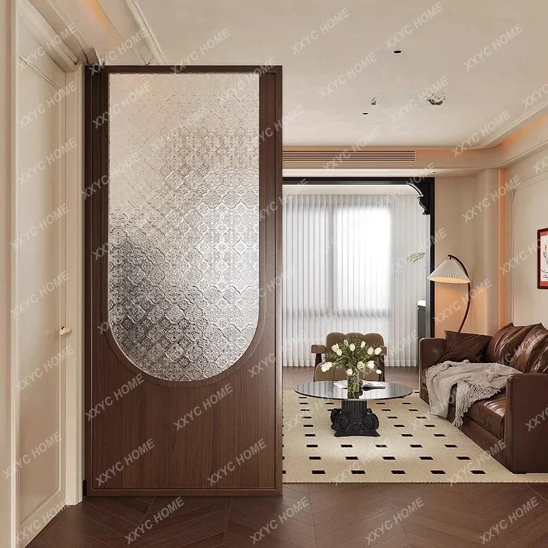 

HMJMedieval Begonia Glass Solid Wood Screen Partition Living Room Entrance Entrance Home Dining Room Entrance Door Block