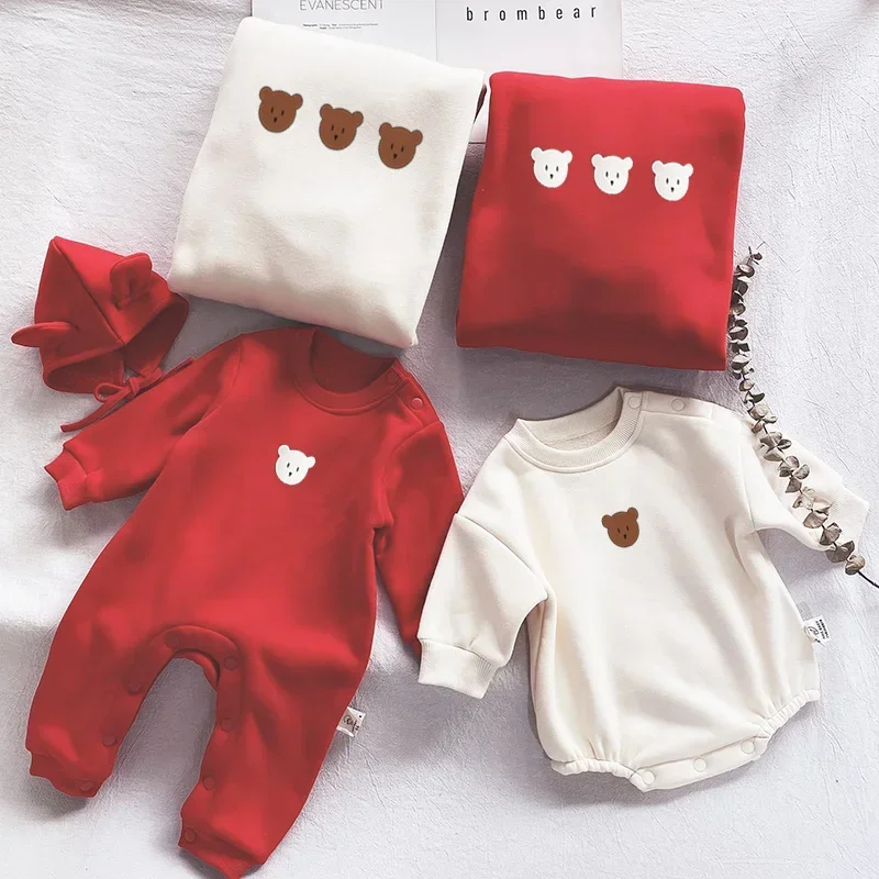 Baby jumpsuit family of threeparent-child foreign style sweatshirt mother and son autumn and winter little bear head