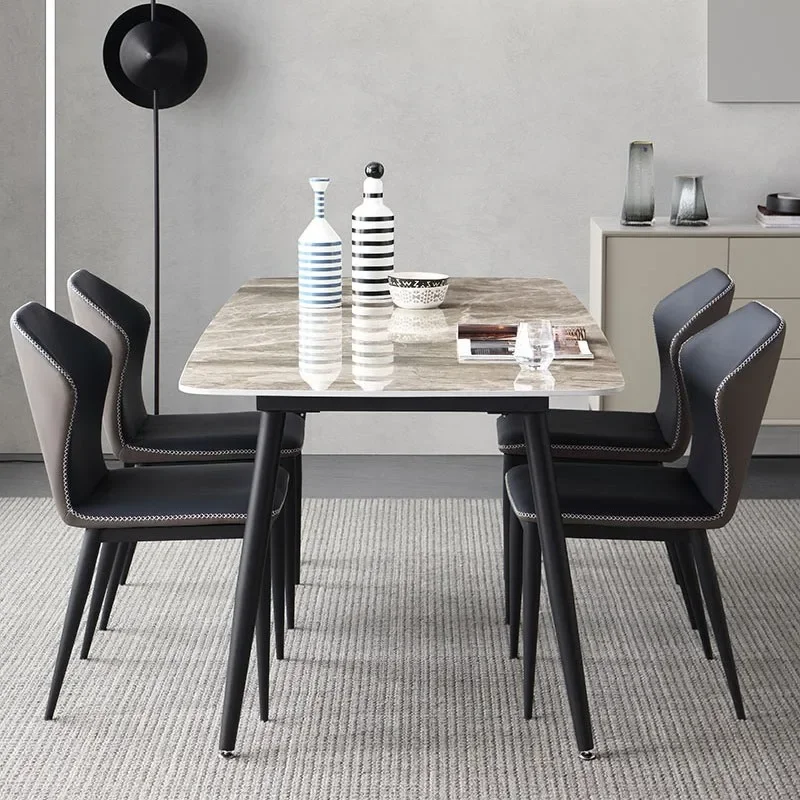 Hotel Suite Dining Room Furniture Dining Table Set 6 Chairs Sintered Slab Combined with Metal Modern Home Furniture Minimalist