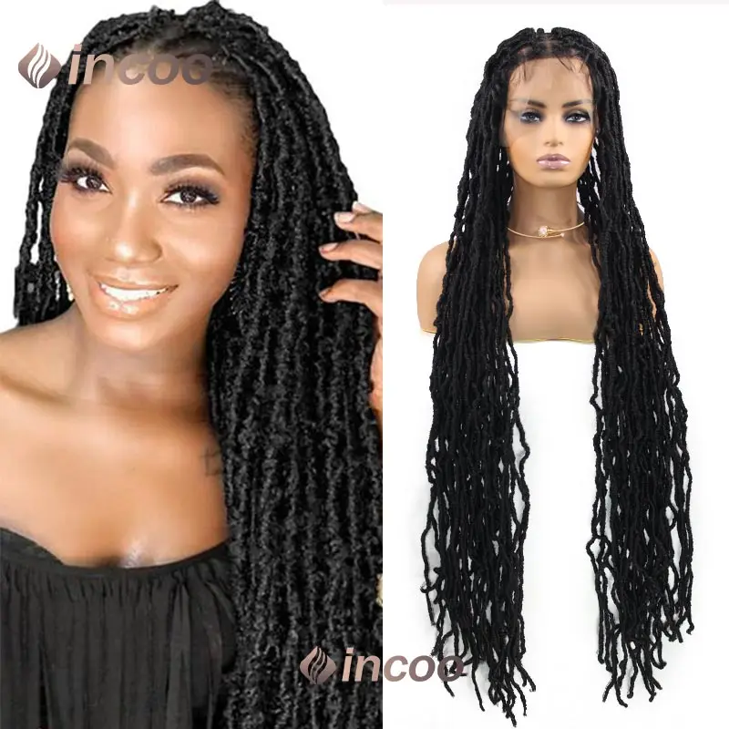 

40" Long Faux Locs Braided Wigs Synthetic Full Lace Front Twist Braids Wigs for Black Women Goddess Butterfly Box Braided Wig