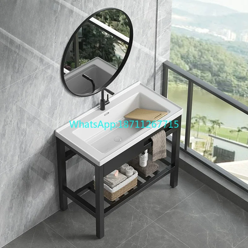 Ceramic stainless steel white support basin small apartment non-drilling washbasin countertop