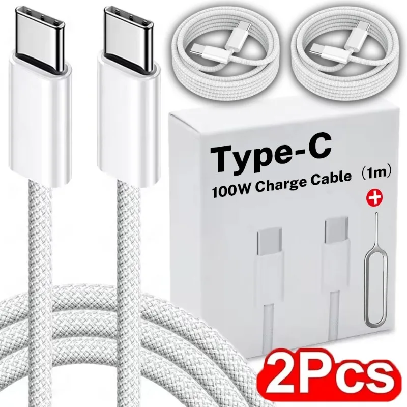 

1-2Pcs 100W Quick Charging Cable Type C To C Nylon Data Cord for iPhone 17 16 ProMax Carplay Charger Line with Sim Card Tray Pin