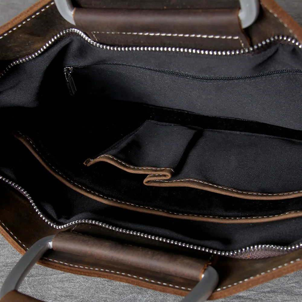 S.WORKER Vintage Echtleder Herren-Aktentasche Laptop-Tasche Einfacher Stil Crazy Horse Leder Schultertasche Italienisches Rindsleder – Detail 14