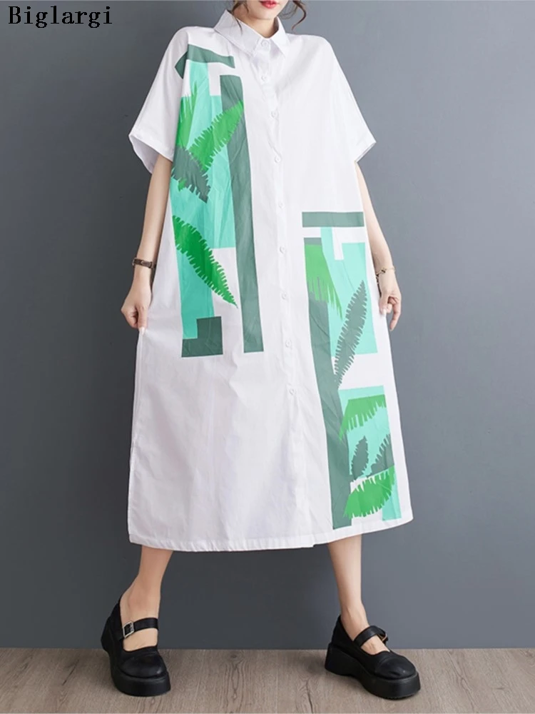 

Oversized Summer Shirts Dress Women Floral Print Fashion Casual Loose Ruffle Ladies Shirts Dresses A-Line Woman Long Dress