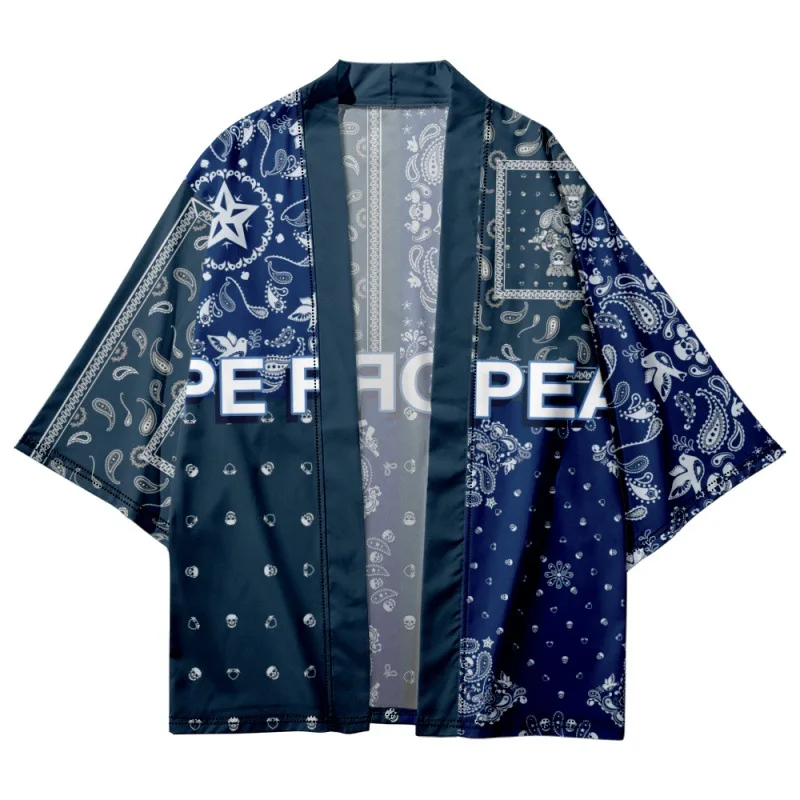 Loose Casual Splicing Cashew Flowers Printed Kimono Beach Shorts Cardigan Couple Women Men Haori Yukata Streetwear