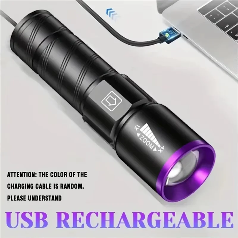 ABCA-Zoomable 395Nm UV ไฟฉาย LED USB ชาร์จไฟฉายสีดําสําหรับเล็บเจลตรวจจับปัสสาวะสัตว์เลี้ยง Reptile Tracing