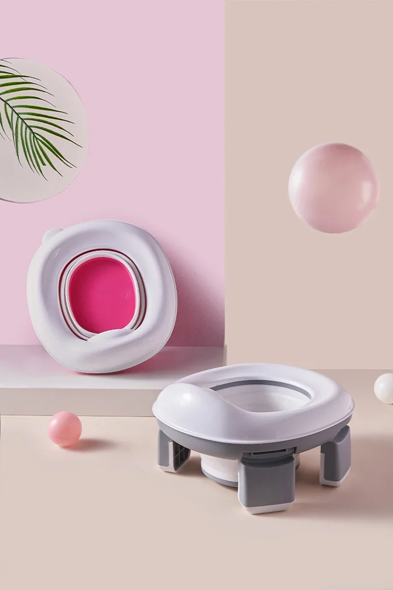 3-in-1 Reise-Toilettensitz, faltbar, blau, für Kinder, Töpfchen mit Taschen, Baby-Topf, tragbarer Silikon-Babytöpfchen-Trainingssitz – Detail 2
