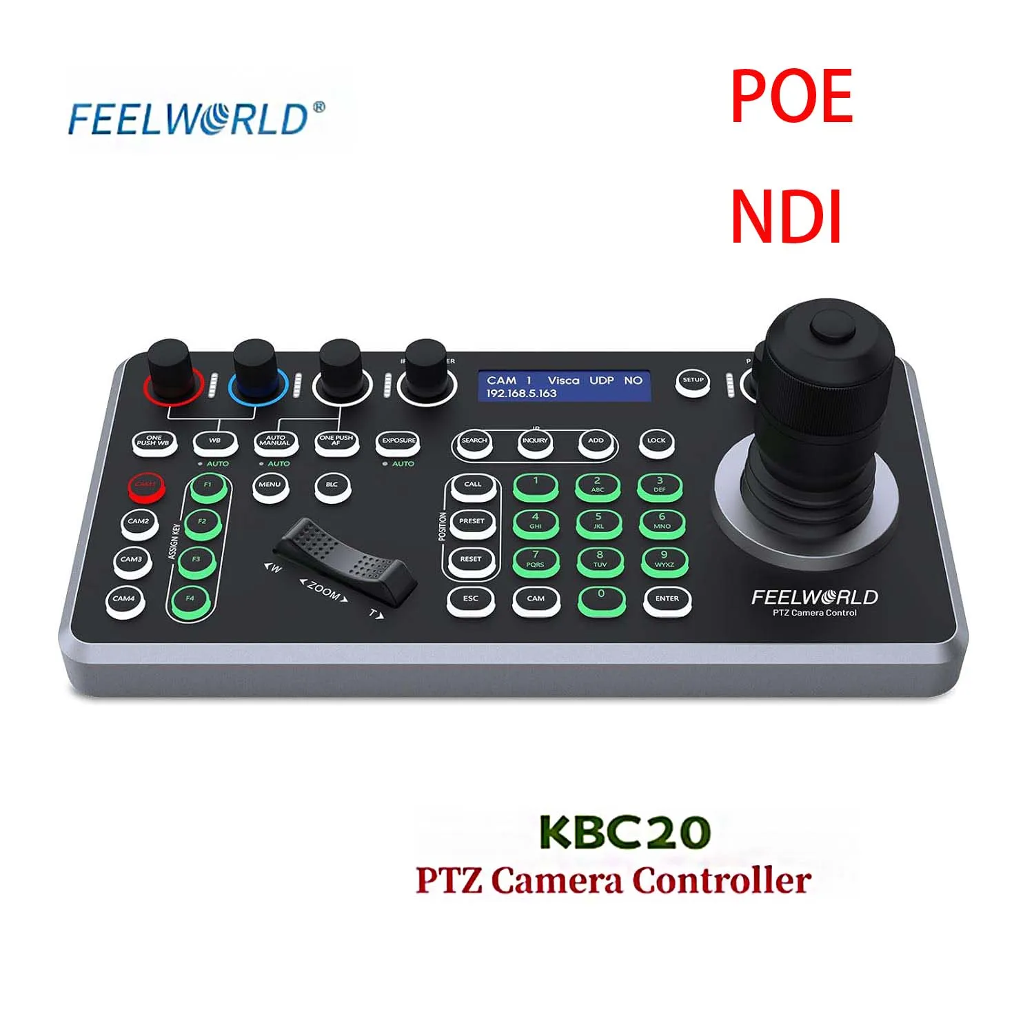 

FEELWORLD KBC20N NDI PTZ Camera Controller Joystick Keyboard Control Multiple Control Protocol PoE Supported