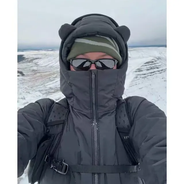 

Outdoor Lightweight Warm Cotton Jaet with Hood New Snowy Cotton Windproof Breathable Stand Fit Zipper Closure Long Sve