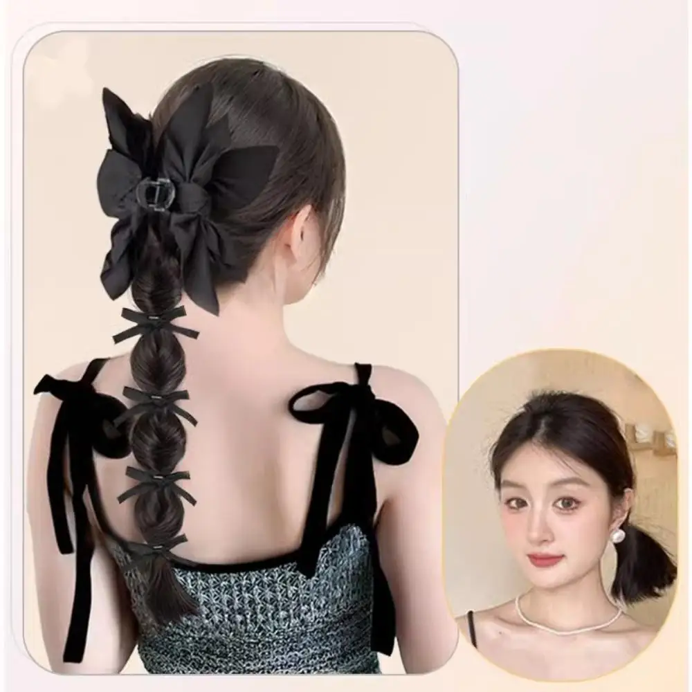 

New Chinese Synthetic wig bow lantern high ponytail ribbon clip-on bud bubble braid simulation hair wig braid