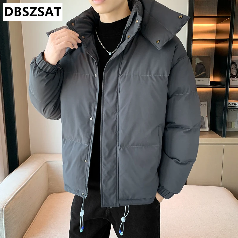 Parkas com capuz monocromático masculino, jaquetas de inverno, casacos, recém-chegados, M-3XL, 2023