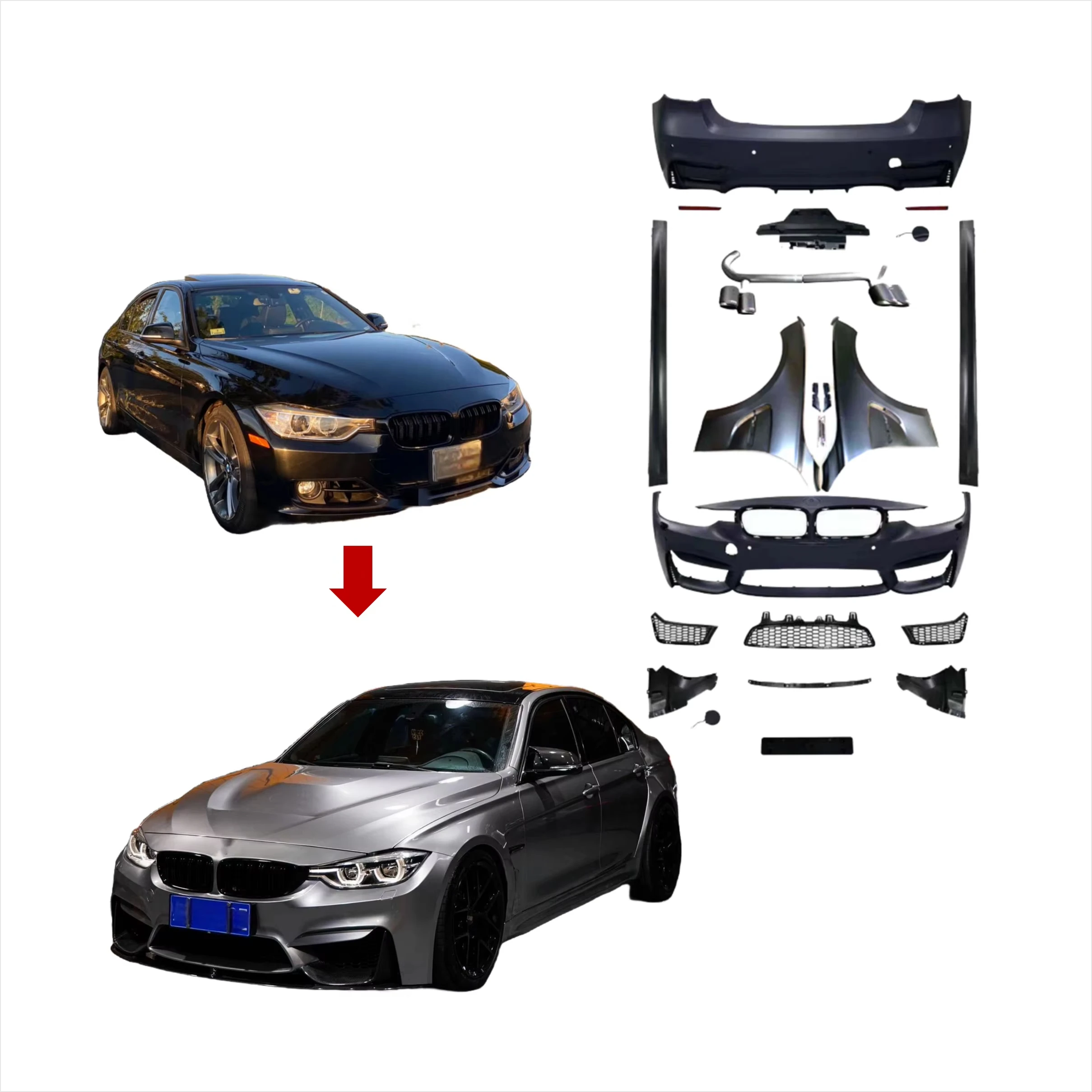 Factory Direct Sale for 3series F30 F35 2013-2019 Change to F80 M3 Side Skirt Bumpers Grille Widen Fenders