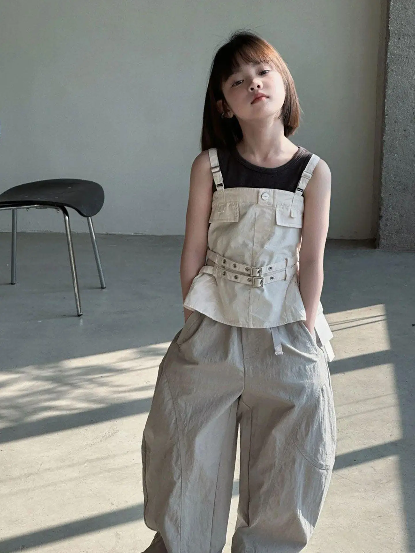 

Girls' Fashionable Wide Leg Pants Set Children's Romper Spring New Style Street Style High End Feeling Clothes Ensemble