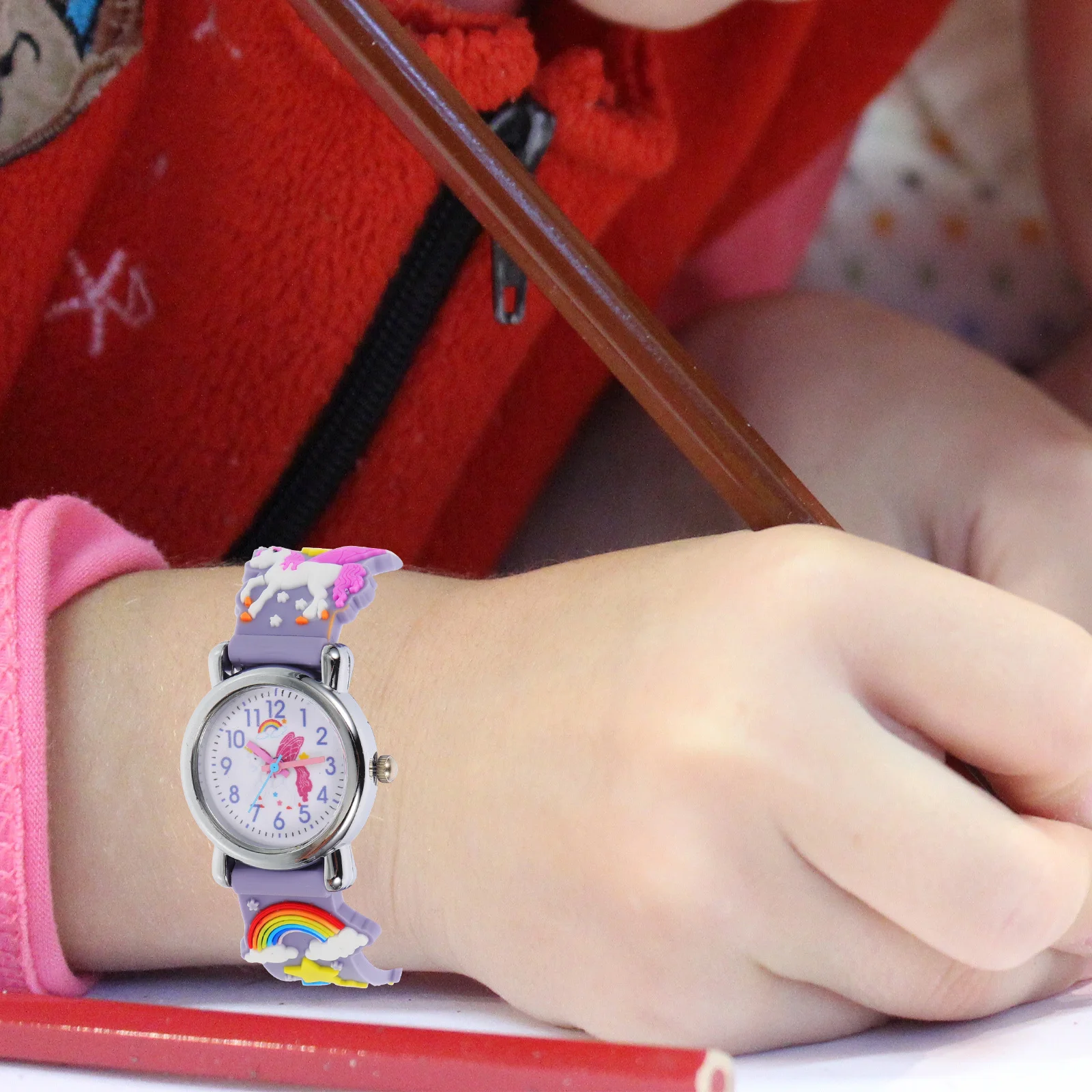 นาฬิกาข้อมือสายซิลิโคนแบบปรับได้ลายยูนิคอร์นนาฬิกาข้อมือสีสันสดใสน้ำหนักเบาของขวัญวันเกิดสำหรับ