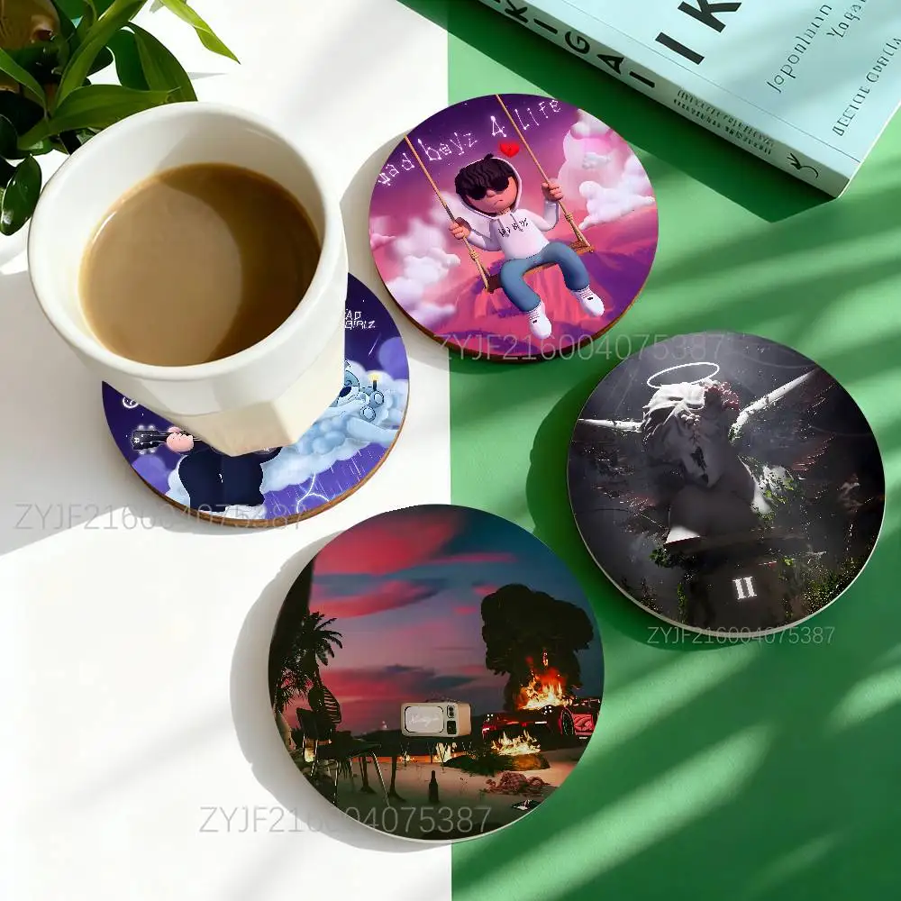 

J-Junior H SAD BOYZ LIFE Round Wooden Coasters Heat Resistant Non-slip Drink Cafe Decoration 2D Flat Color Print Coasters Set