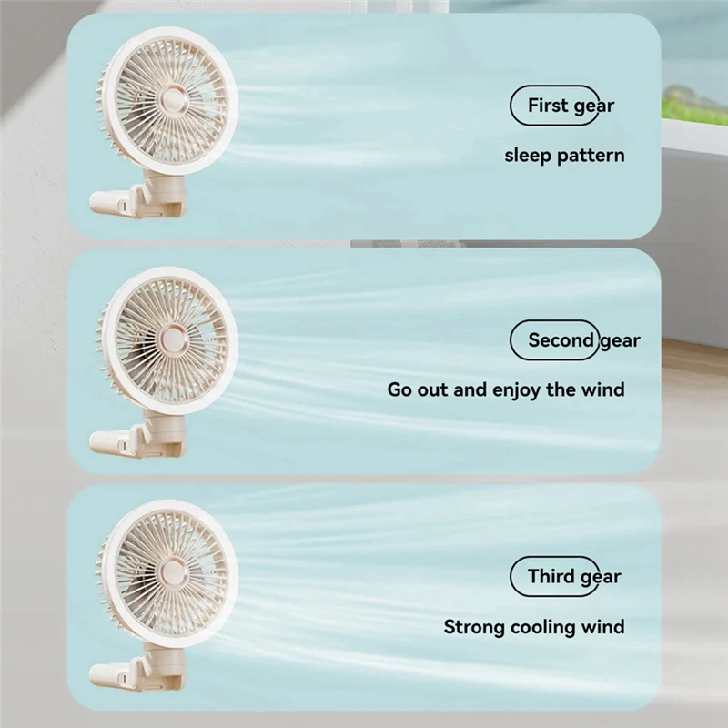 ABKU-USB Rechargeable Table Fan Clip-On Type Portable Mini Desk Fan 360 Degree Rotation Adjustable Clip-On With Lights Fan