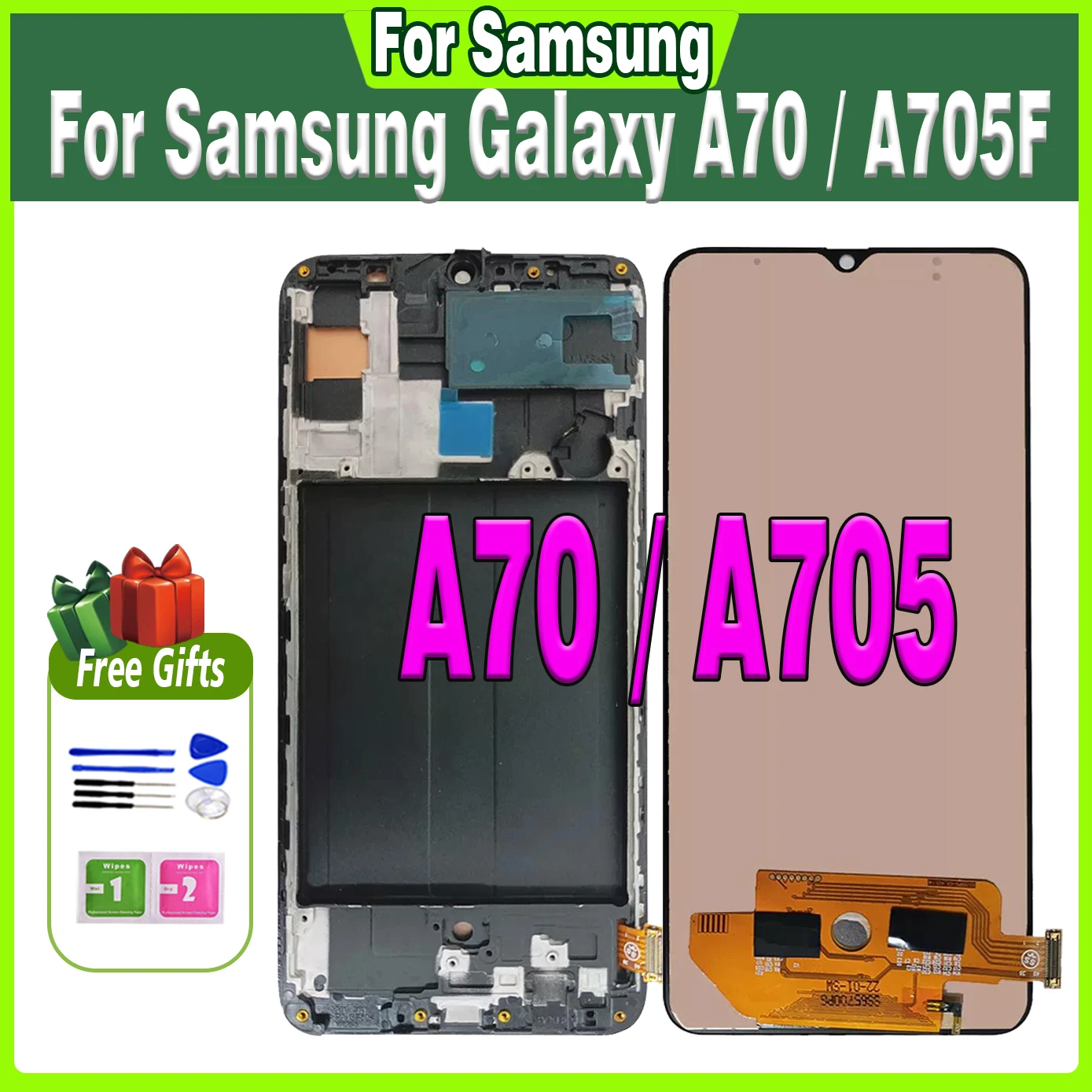 

100% протестированный ЖК-дисплей для Samsung Galaxy A70 A705 A705F SM-A705MN, сенсорный ЖК-дисплей с рамкой и дигитайзером в сборе