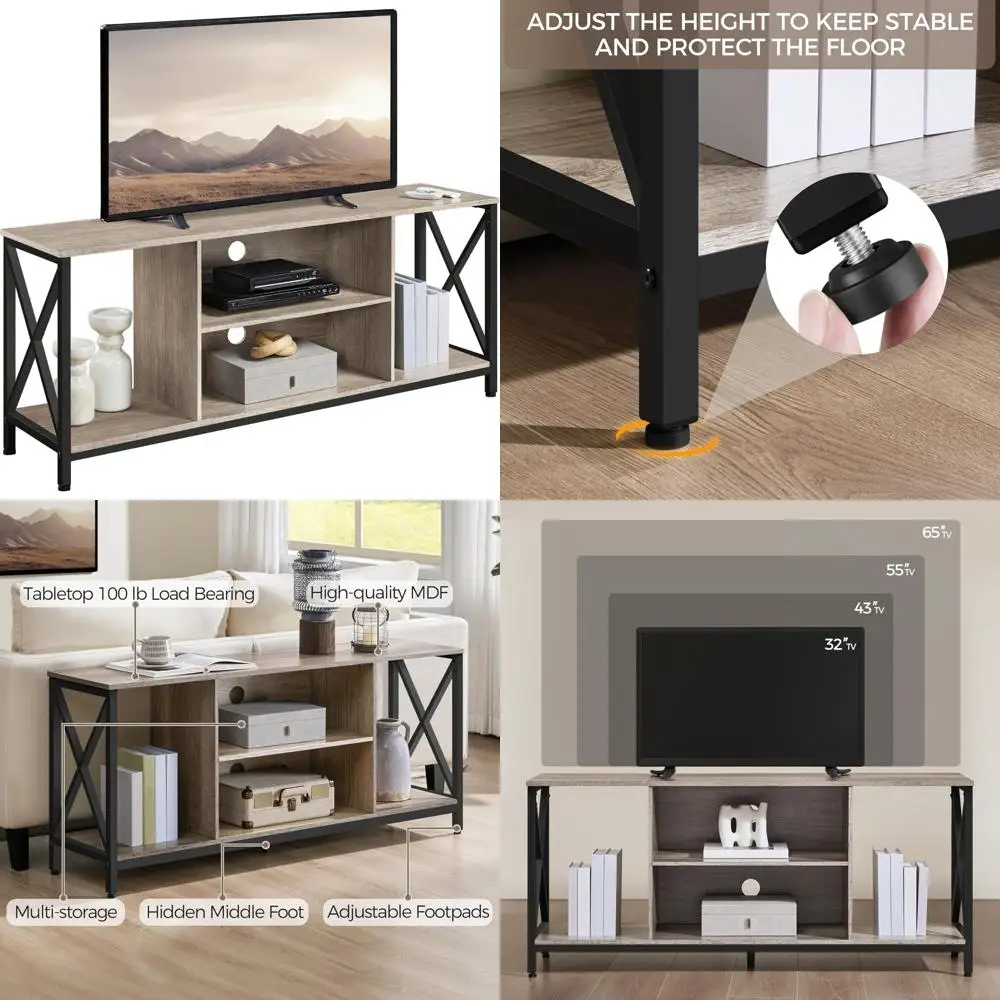 Wooden TV Stand for 65 TVs, Entertainment Center with Storage, 55 Inch Console for Living Room
