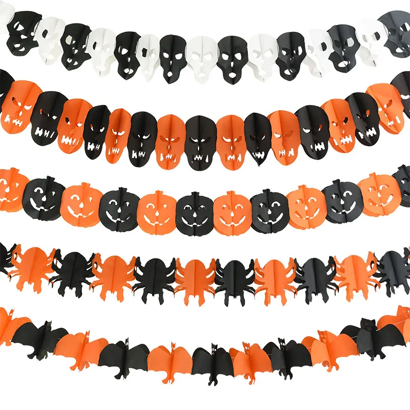 Halloween Banner Garland Pumkin Ghost Bat Paper Pull Flower Hanging Bunting Ornaments 2025 Halloween Party Decoration Supplies