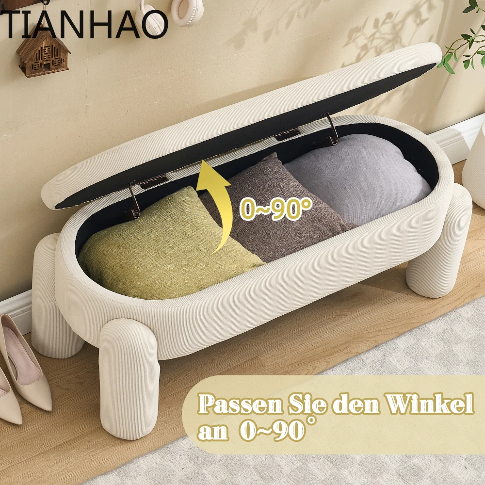 Stylish Storage Bench, Entrance and Living Room with Space, Chenille Fabric with Solid Wood Frame, Non-slip