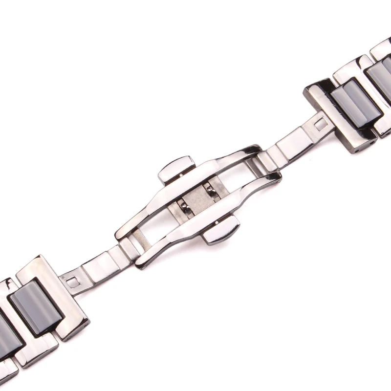 Stainless Steel Ceramic Watch Band Bracelet Women Men White Black 16mm 18mm 20mm Solid Metal Watchband Strap Accessories